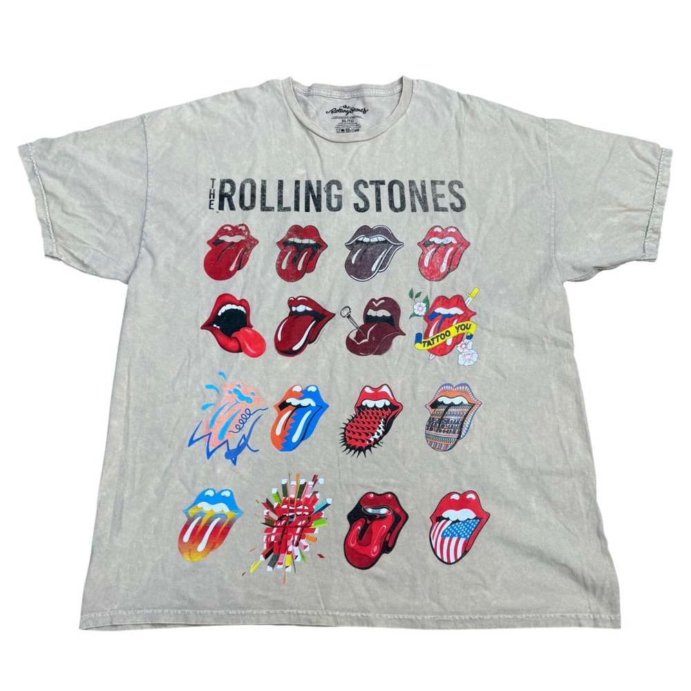 The Rolling Stones Graphic T-Shirt Mens XL Tan Acid Wash 70s Retro